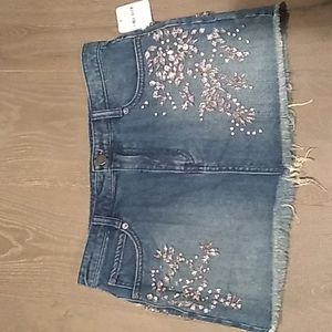 NWT Free People Size 2  Shine Bright Denim Mini Skirt Embellished